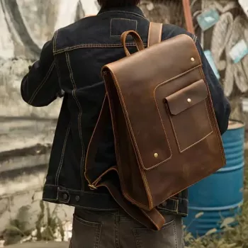 Vintage Cowhide Leather Backpack for 15" Laptop Travel