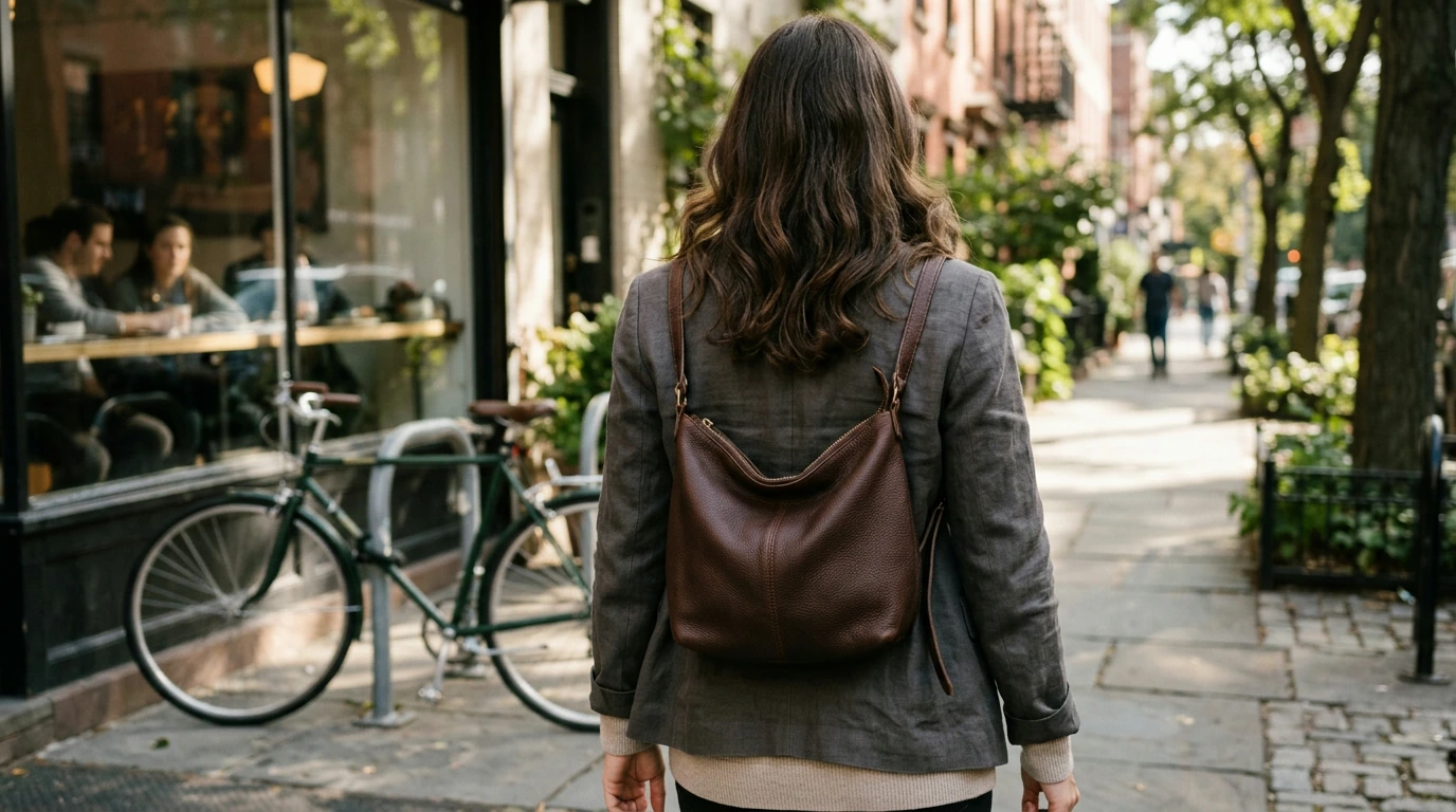 Minimalist Hobo Leather Backpack: Small Split Leather Daypack
