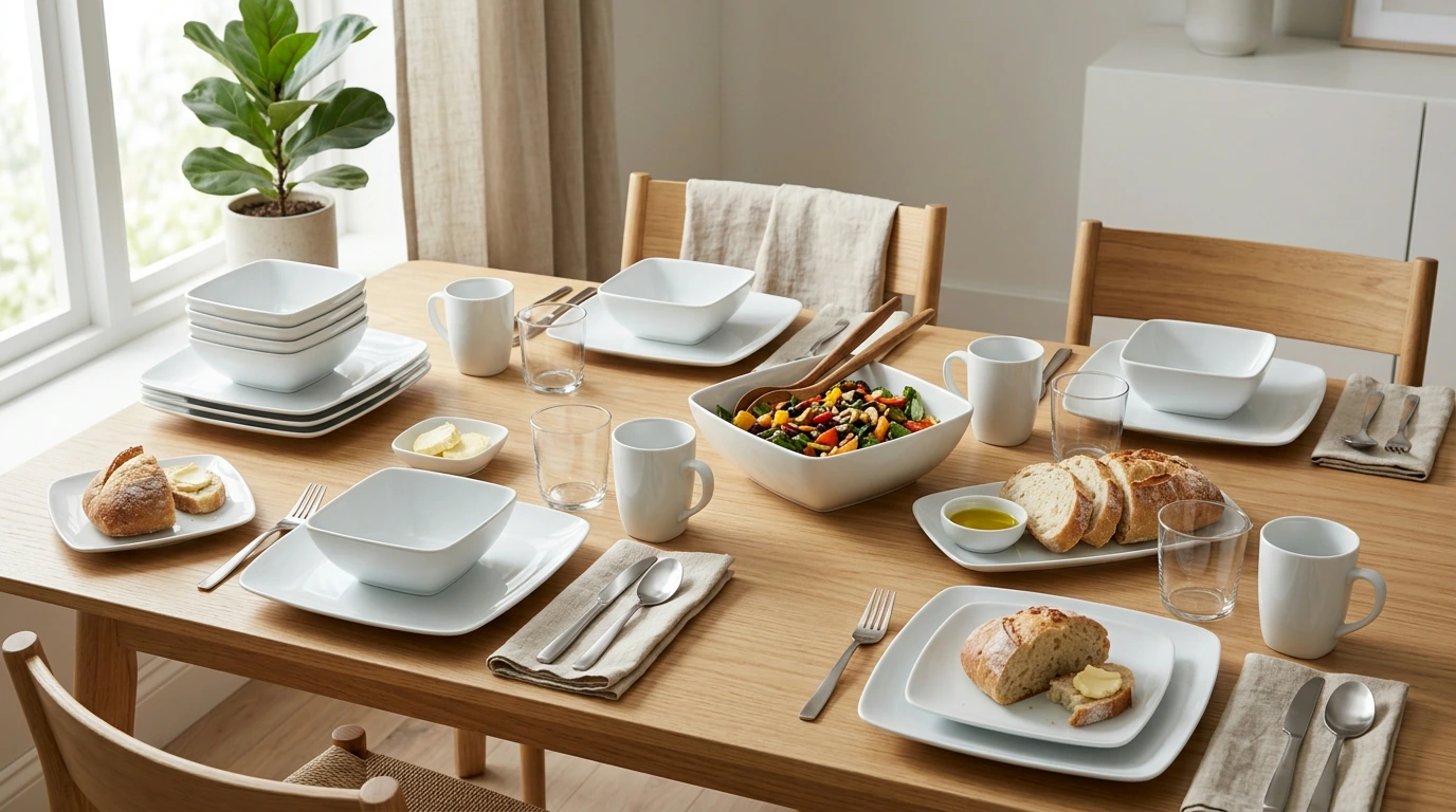 Modern Square Porcelain Dinnerware Set (28-Piece)