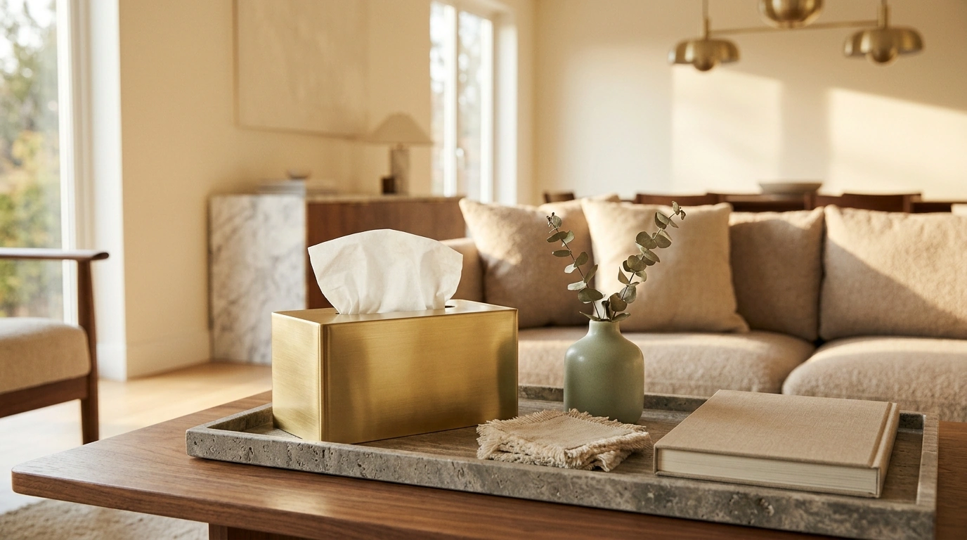 Modern Brass Tissue Box Cover: Living Room & Dining