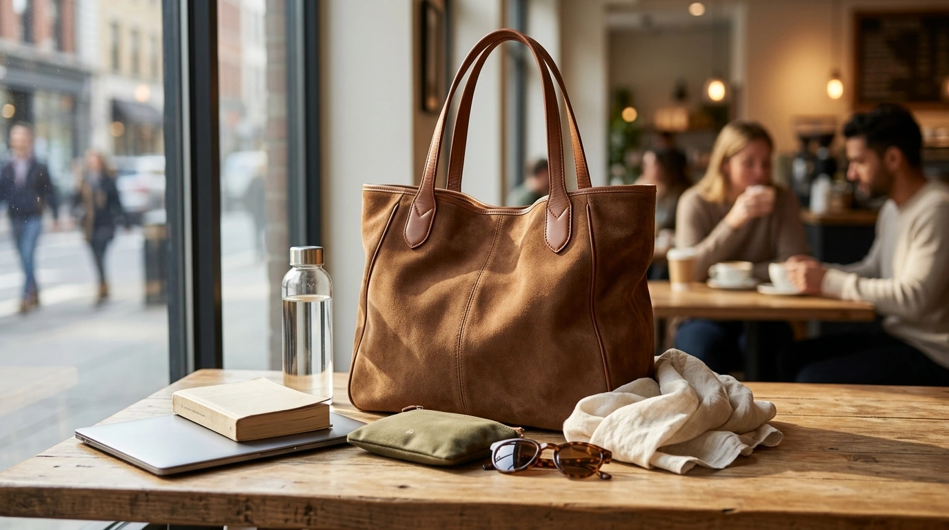 Brown Suede & Leather Large Tote: Everyday Shoulder Bag