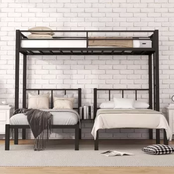 Black Metal Triple Bunk Bed: Safe, Split-Ready Twin Set